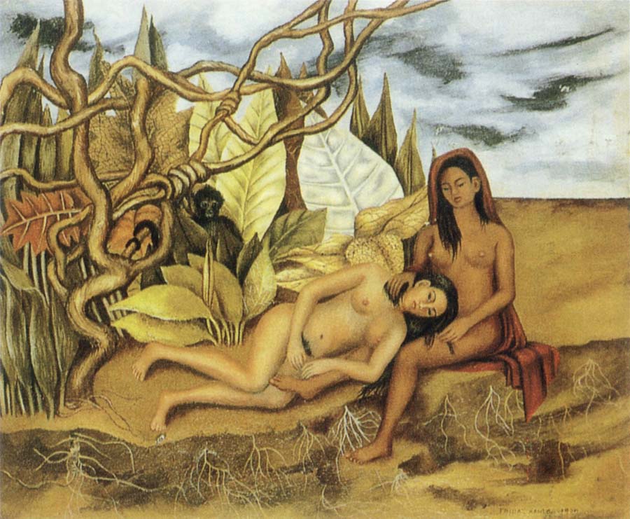 Two female nude in the jungle